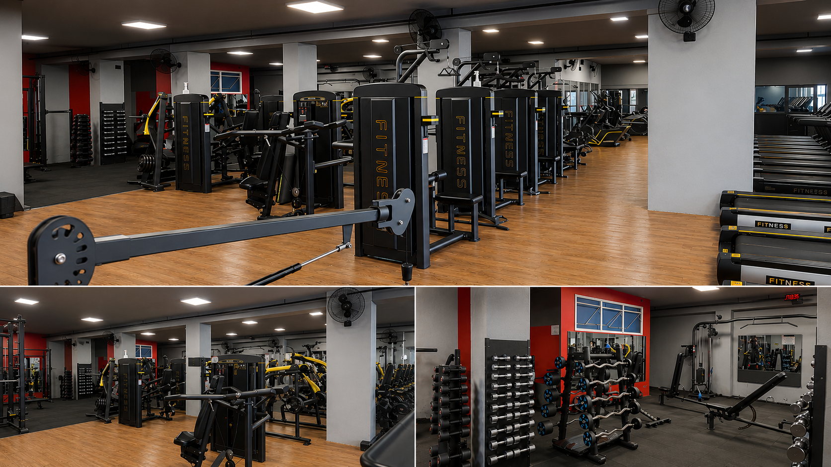 Sala de musculação da Aquademic com equipamentos completos